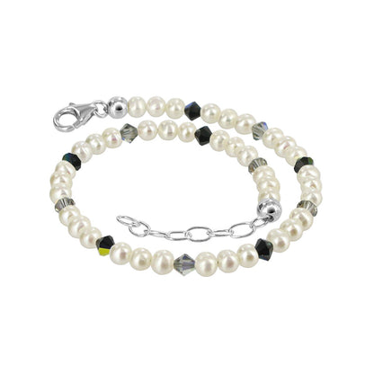 .925 Silver Anklet with Pearl and Austrian Crystals 9 to 10 Inch Long
