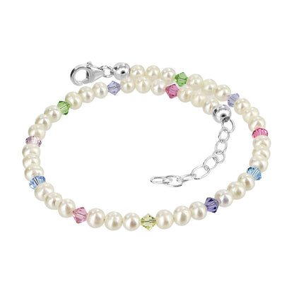 .925 Silver Anklet with Pearl and Austrian Crystals 9 to 10 Inch Long