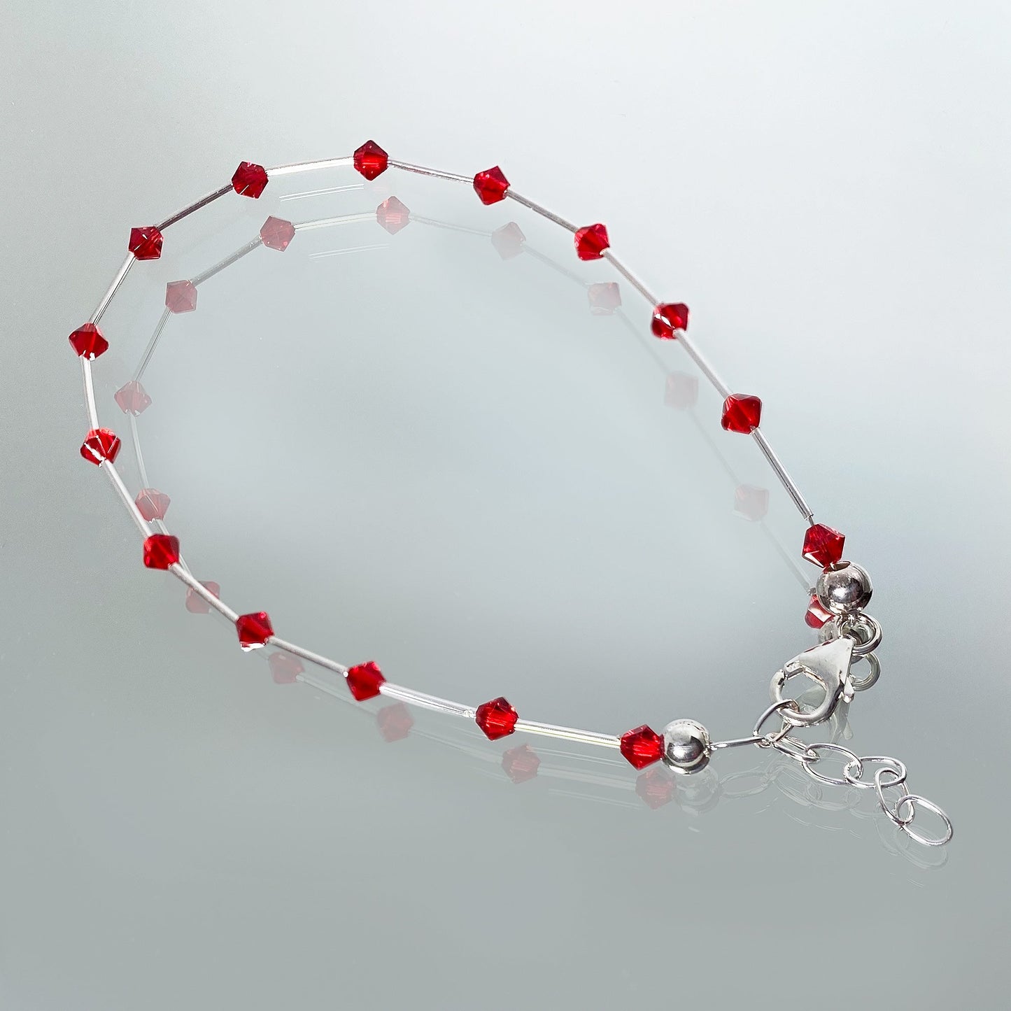 .925 Sterling Silver Anklet 8.5 to 10 Inch Long with Austrian Crystals