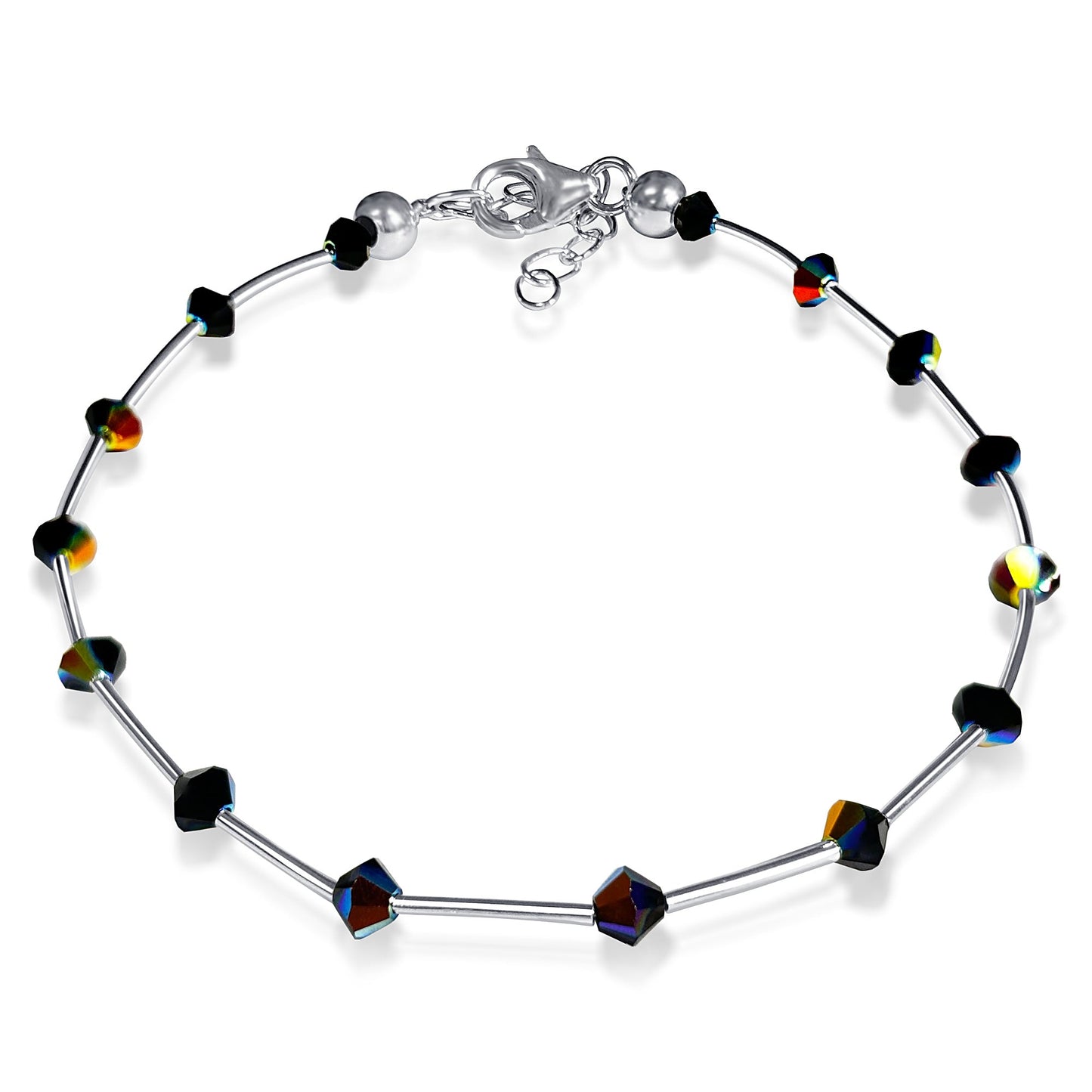 .925 Sterling Silver Anklet 8.5 to 10 Inch Long with Austrian Crystals