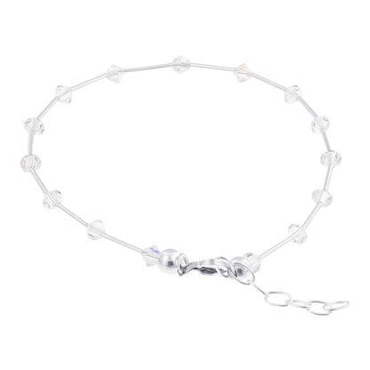 .925 Sterling Silver Anklet 8.5 to 10 Inch Long with Austrian Crystals