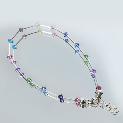 .925 Sterling Silver Anklet 8.5 to 10 Inch Long with Austrian Crystals