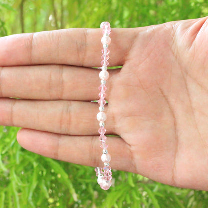 Sterling Silver Anklet 8.5 to 10 inch with Pearl & Austrian Crystals