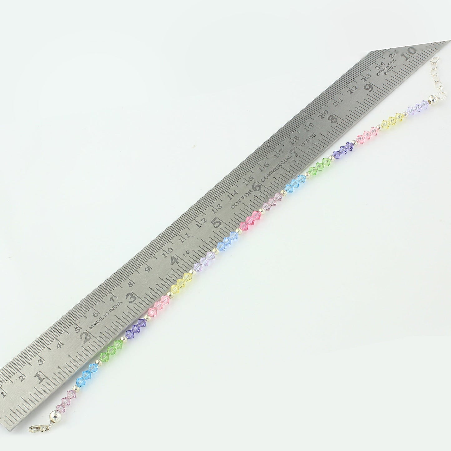 .925 Silver 10 inch Ankle Bracelet with Multicolored Austrian Crystal