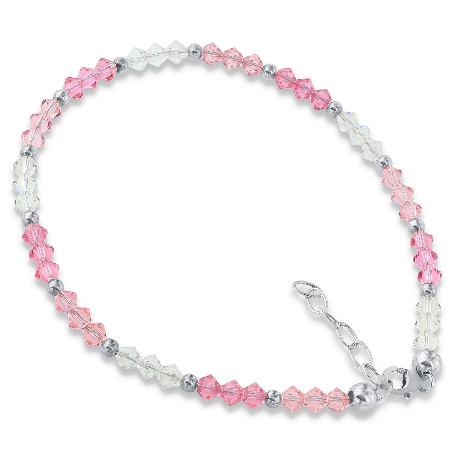 .925 Silver 10 inch Ankle Bracelet with Multicolored Austrian Crystal