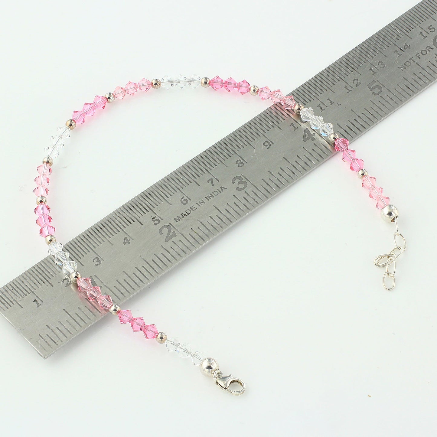 .925 Silver 10 inch Ankle Bracelet with Multicolored Austrian Crystal