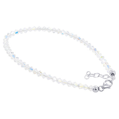 925 Sterling Silver Clear AB Bicone Austrian Crystal Anklet - Gem Avenue