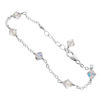 Clear AB Austrian Crystals Italian 925 Sterling Silver Adjustable Anklet Ankle Bracelets