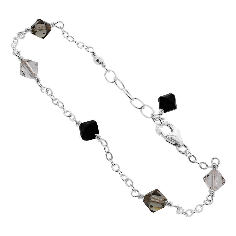 Black Austrian Crystals 925 Sterling Silver Anklet Ankle Bracelets - Gem Avenue
