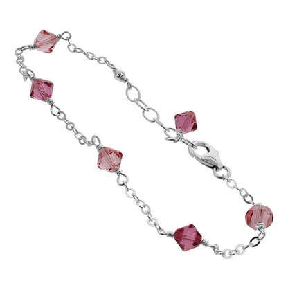 Pink Austrian Crystals 925 Sterling Silver Anklet - Gem Avenue