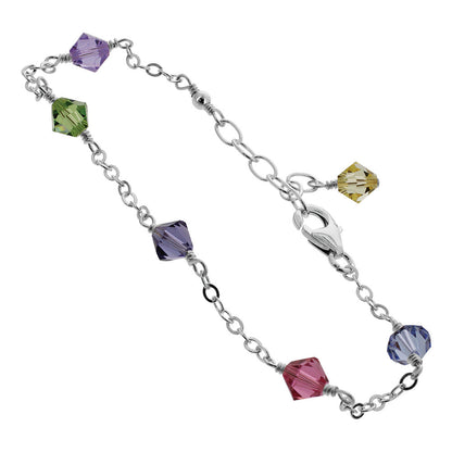 Multicolor Austrian Crystals 925 Sterling Silver Anklet Ankle Bracelets - Gem Avenue