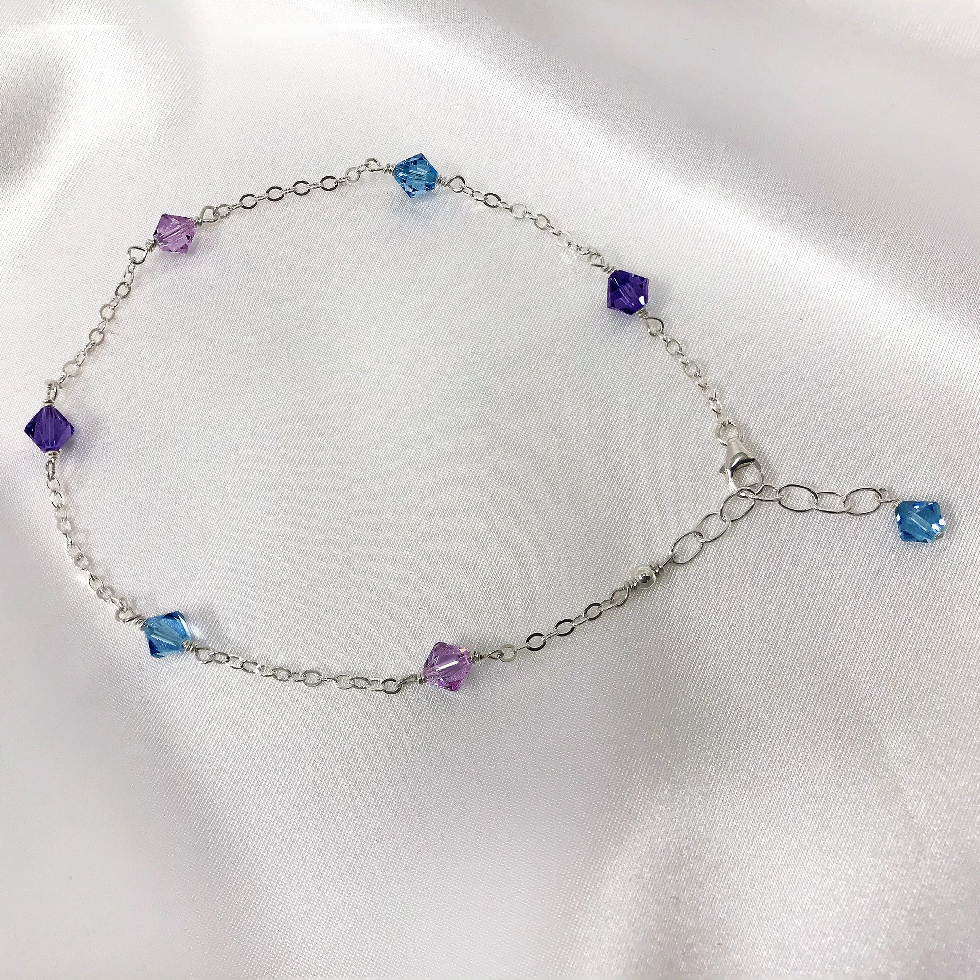 Blue Austrian Crystals 925 Sterling Silver Anklet Ankle Bracelets - Gem Avenue