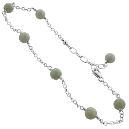 Green Simulated Jade 925 Sterling Silver Anklet Ankle Bracelets - Gem Avenue