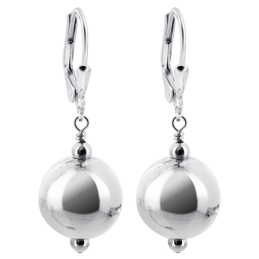 12mm Shiny Ball 925 Sterling Silver Leverback Drop Earrings for Women - Gem Avenue