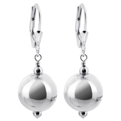12mm Shiny Ball 925 Sterling Silver Leverback Drop Earrings for Women - Gem Avenue