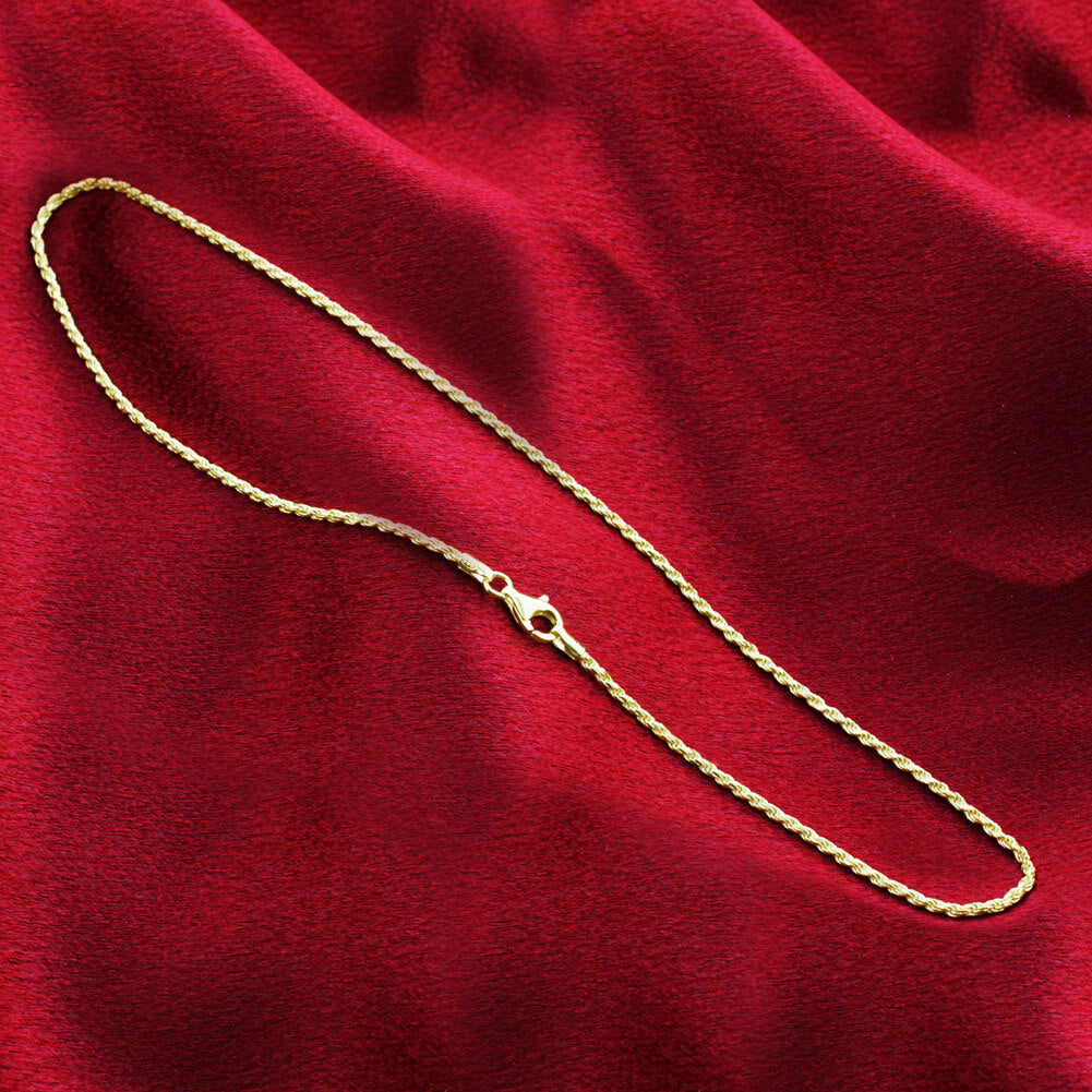 14k Gold over Sterling Silver Vermeil Rope Chain Necklace - Gem Avenue