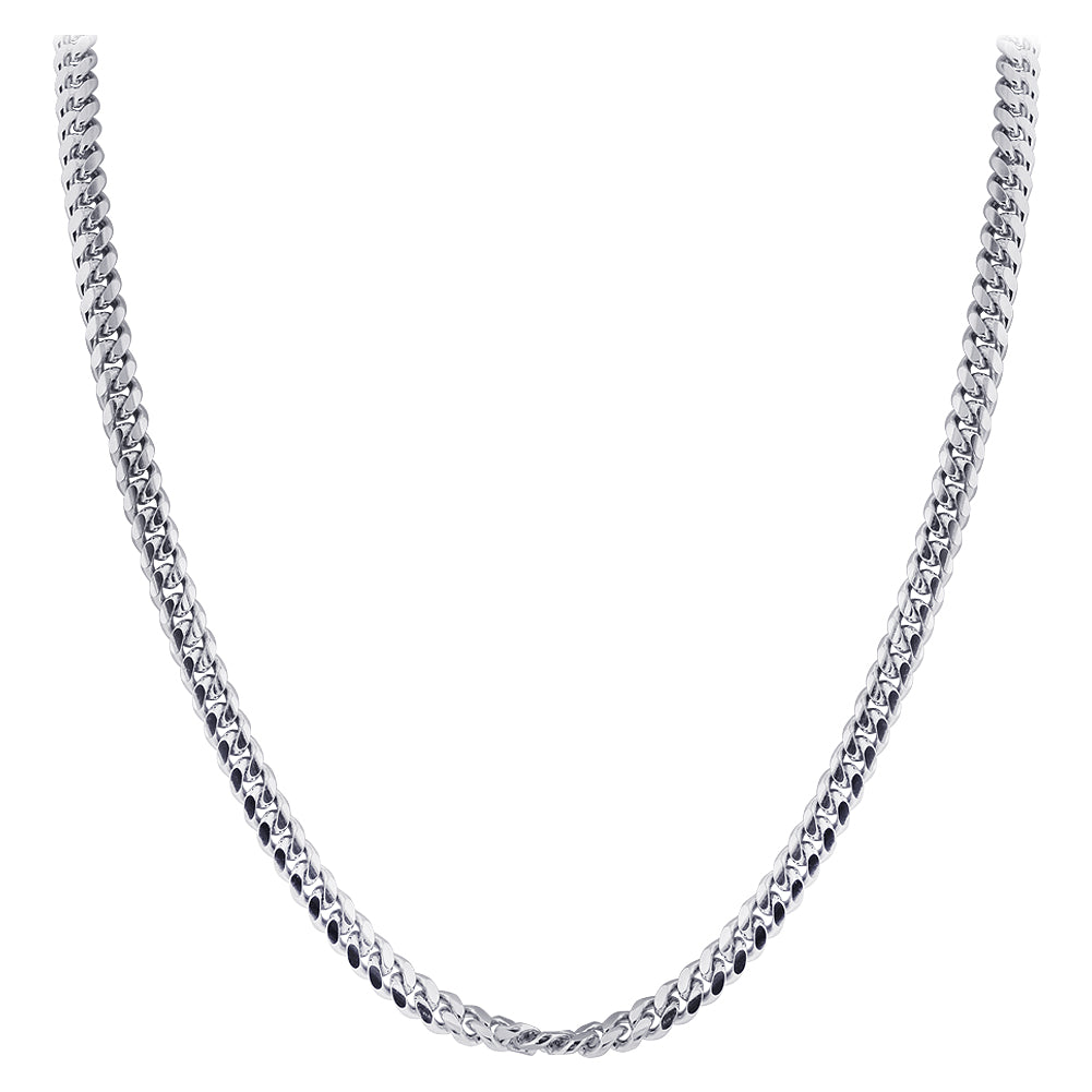 925 Sterling Silver with Rhodium Plating 4mm Curb Cuban Chain Necklace