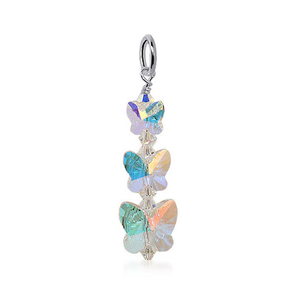 .925 Sterling Silver Austrian Crystal Butterfly Pendant