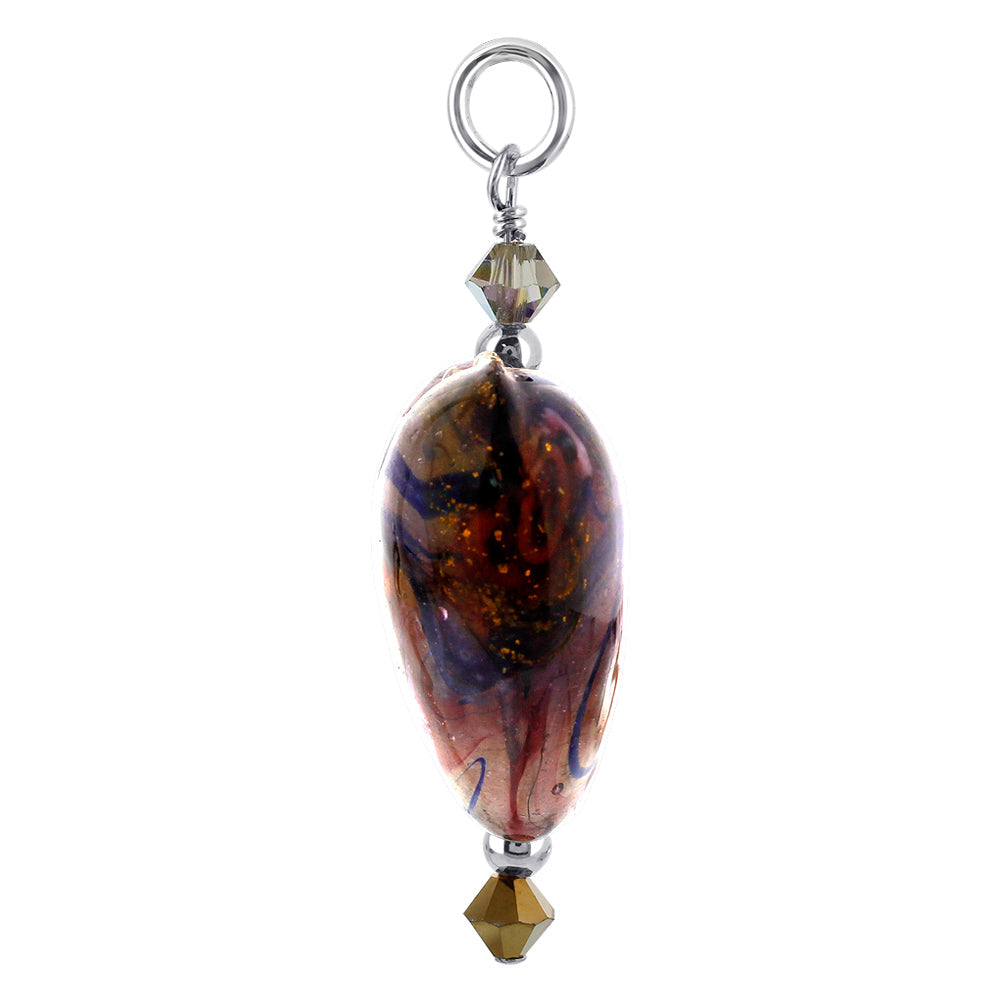 .925 Sterling Silver Heart Charm Pendant with Austrian Crystal and Lampwork Foil Glass