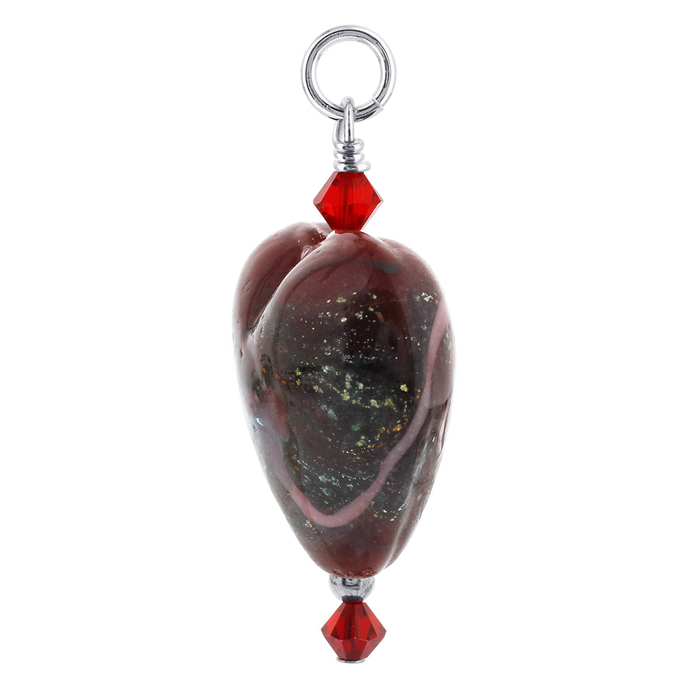 .925 Sterling Silver Heart Charm Pendant with Austrian Crystal and Lampwork Foil Glass