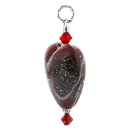.925 Sterling Silver Heart Charm Pendant with Austrian Crystal and Lampwork Foil Glass