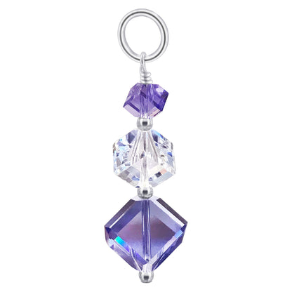 .925 Sterling Silver Cube Shaped Charm Pendant with Austrian Crystals