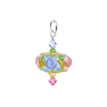 .925 Sterling Silver Charm Pendant with Austrian Crystals and Blown Glass