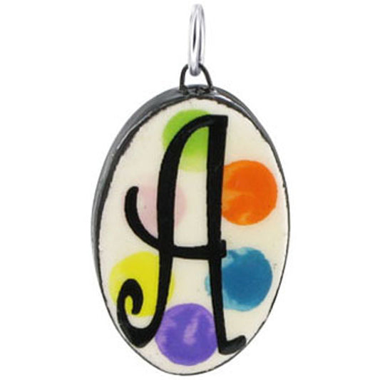 .925 Silver Bail Pendant with Oval Ceramic Hand Painted Alphabet Initial