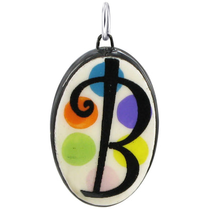 925 Sterling Silver Initial Pendant Hand Painted Oval Ceramic Alphabet Monogram Necklace Charm, Personalized Jewelry Gift for Women & Men