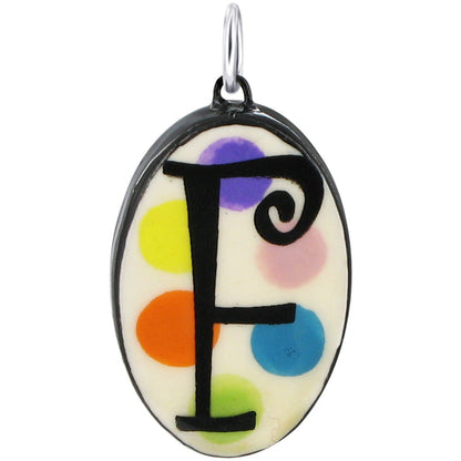 925 Sterling Silver Initial Pendant Hand Painted Oval Ceramic Alphabet Monogram Necklace Charm, Personalized Jewelry Gift for Women & Men