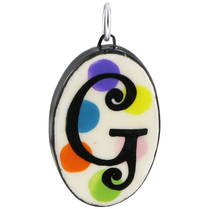 925 Sterling Silver Initial Pendant Hand Painted Oval Ceramic Alphabet Monogram Necklace Charm, Personalized Jewelry Gift for Women & Men