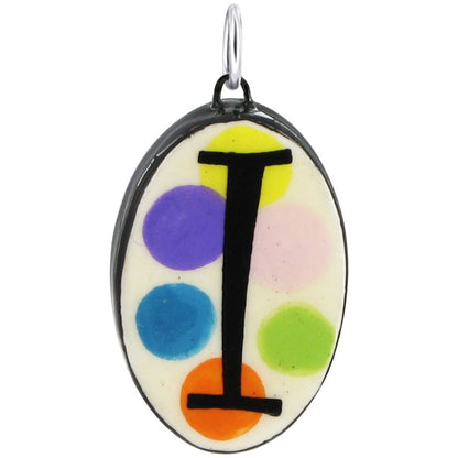 925 Sterling Silver Initial Pendant Hand Painted Oval Ceramic Alphabet Monogram Necklace Charm, Personalized Jewelry Gift for Women & Men