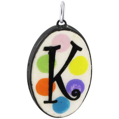 925 Sterling Silver Initial Pendant Hand Painted Oval Ceramic Alphabet Monogram Necklace Charm, Personalized Jewelry Gift for Women & Men