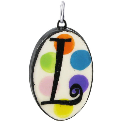 925 Sterling Silver Initial Pendant Hand Painted Oval Ceramic Alphabet Monogram Necklace Charm, Personalized Jewelry Gift for Women & Men