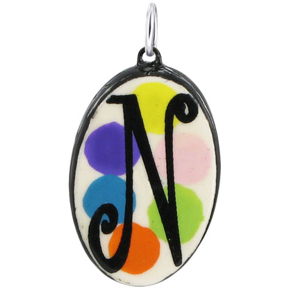 925 Sterling Silver Initial Pendant Hand Painted Oval Ceramic Alphabet Monogram Necklace Charm, Personalized Jewelry Gift for Women & Men