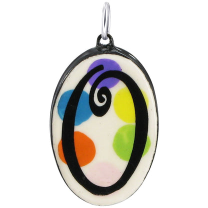 925 Sterling Silver Initial Pendant Hand Painted Oval Ceramic Alphabet Monogram Necklace Charm, Personalized Jewelry Gift for Women & Men