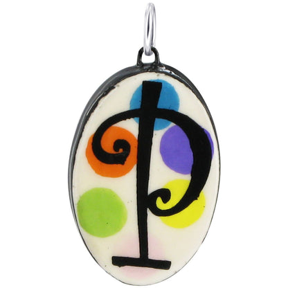 925 Sterling Silver Initial Pendant Hand Painted Oval Ceramic Alphabet Monogram Necklace Charm, Personalized Jewelry Gift for Women & Men