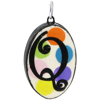 925 Sterling Silver Initial Pendant Hand Painted Oval Ceramic Alphabet Monogram Necklace Charm, Personalized Jewelry Gift for Women & Men