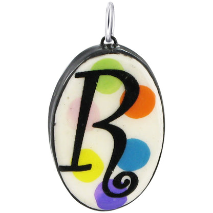 925 Sterling Silver Initial Pendant Hand Painted Oval Ceramic Alphabet Monogram Necklace Charm, Personalized Jewelry Gift for Women & Men