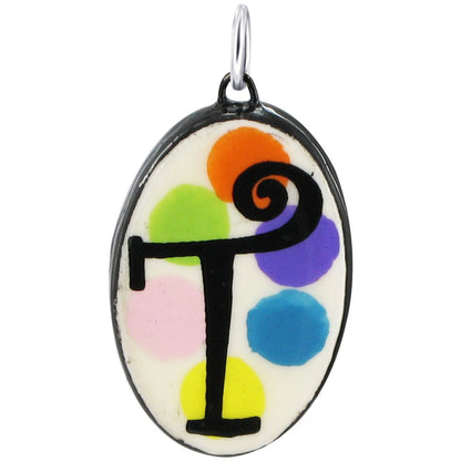925 Sterling Silver Initial Pendant Hand Painted Oval Ceramic Alphabet Monogram Necklace Charm, Personalized Jewelry Gift for Women & Men