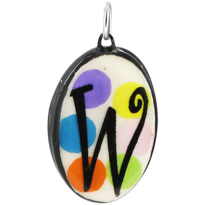 925 Sterling Silver Initial Pendant Hand Painted Oval Ceramic Alphabet Monogram Necklace Charm, Personalized Jewelry Gift for Women & Men