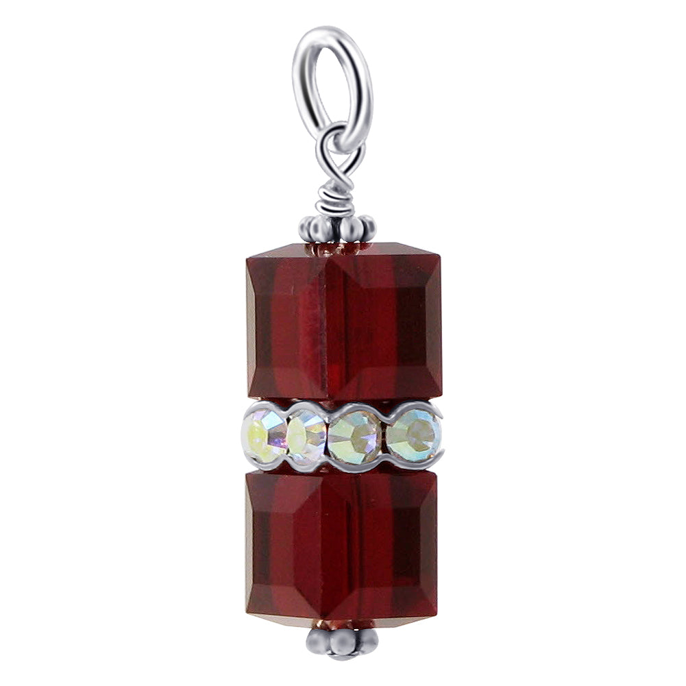 925 Sterling Silver Pendant with 8mm x 19mm Cube Shape Austrian Crystals