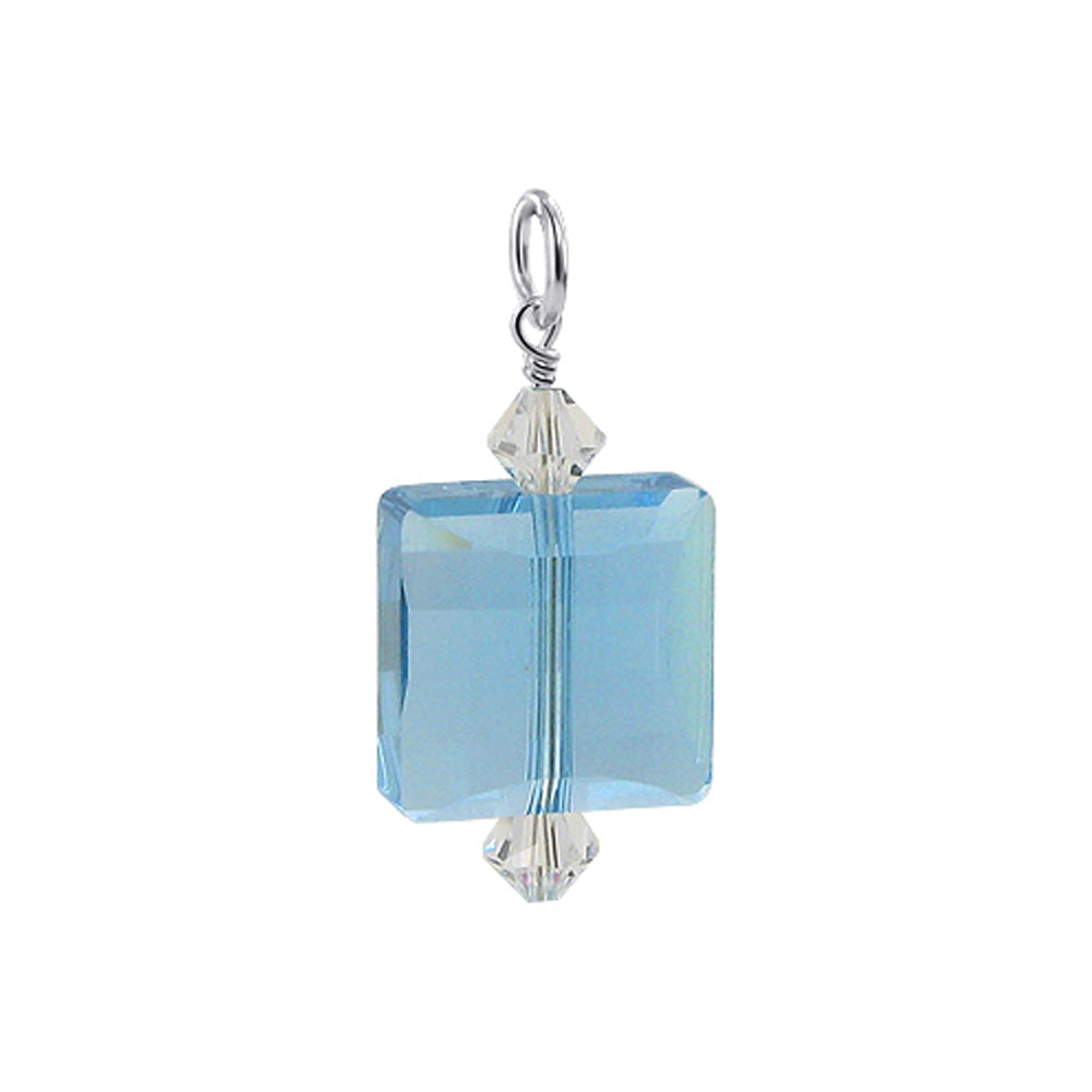 925 Sterling Silver Pendant with Multifaceted Square Austrian Crystals