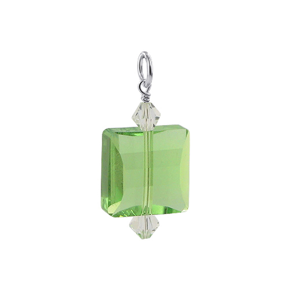 925 Sterling Silver Pendant with Multifaceted Square Austrian Crystals