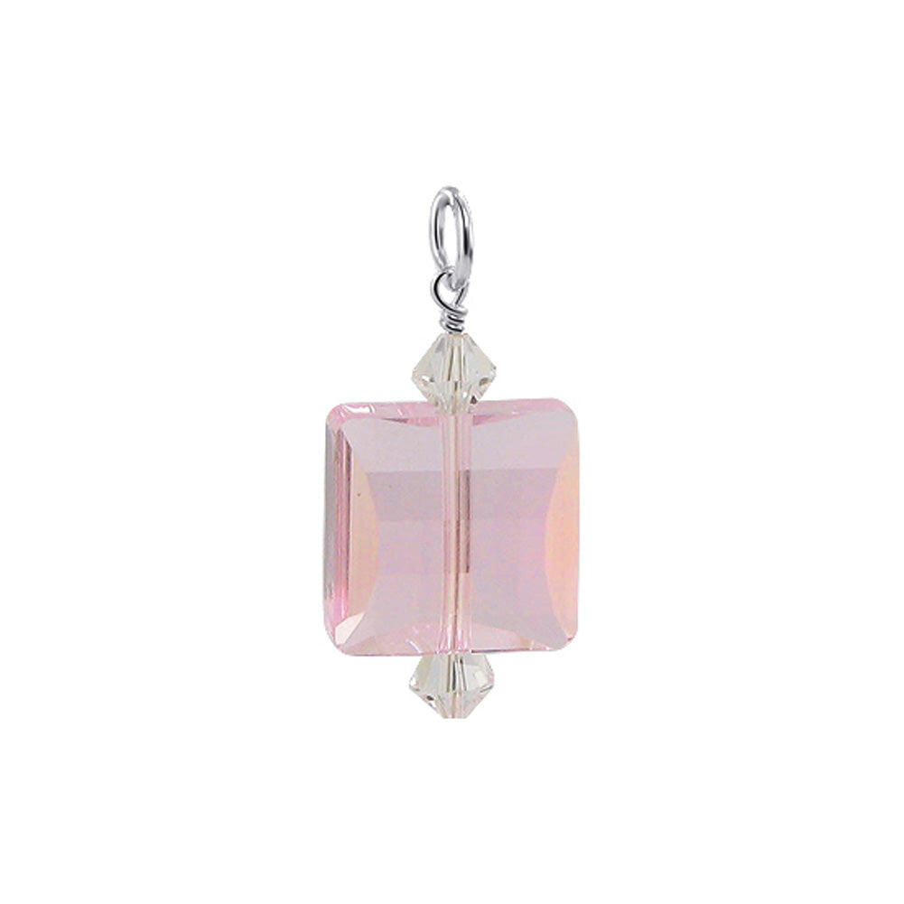 925 Sterling Silver Pendant with Multifaceted Square Austrian Crystals