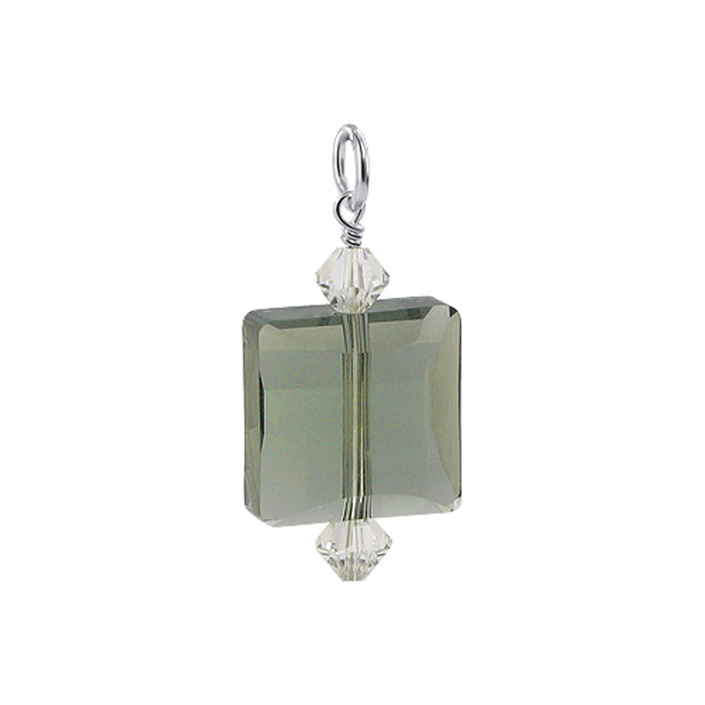 925 Sterling Silver Pendant with Multifaceted Square Austrian Crystals