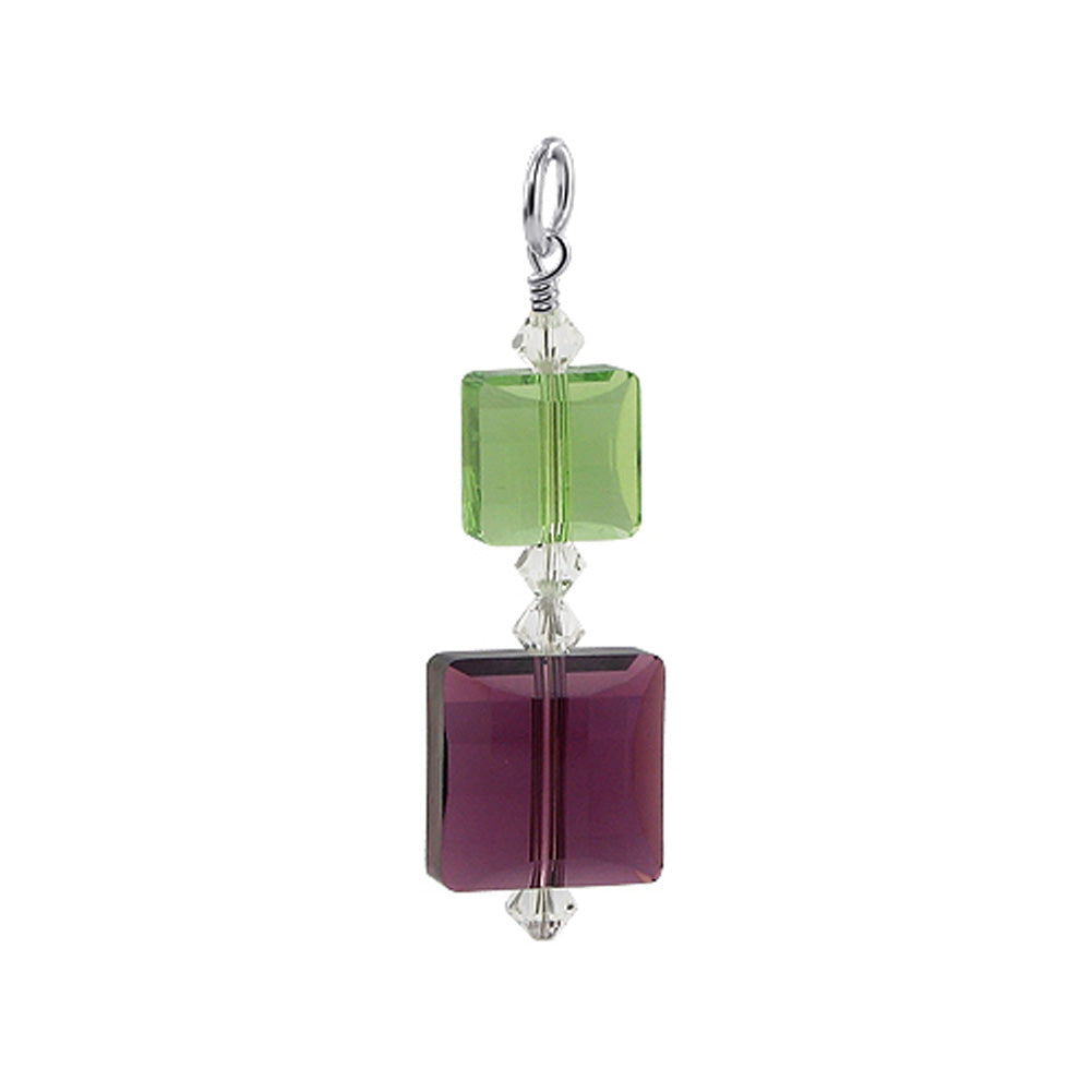 .925 Sterling Silver Pendant with Multi Square Austrian Crystal
