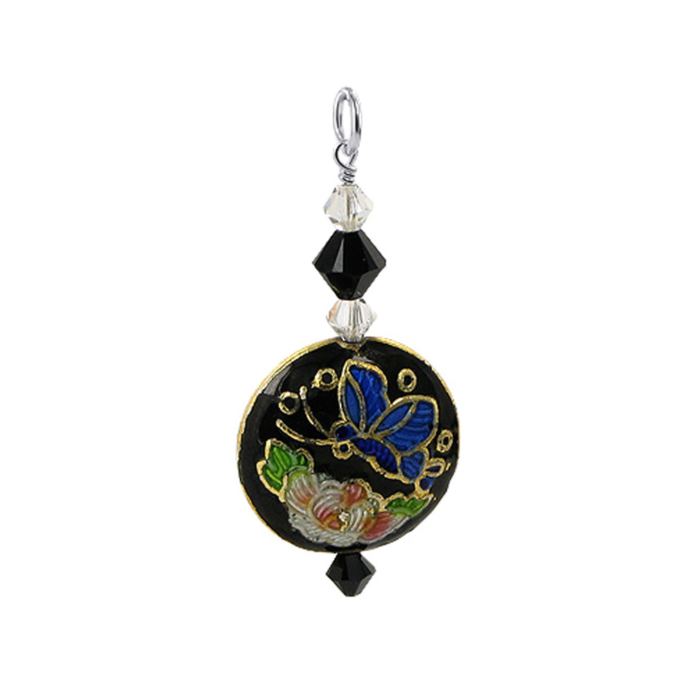 Sterling Silver Cloisonne Bead Charm Pendant with Austrian Crystal