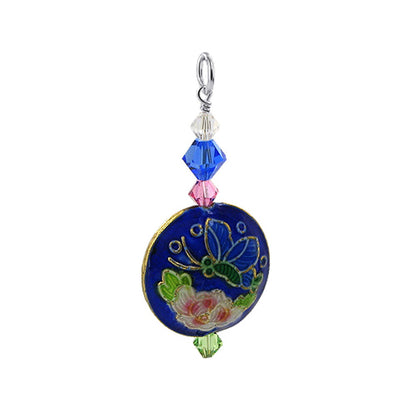 Sterling Silver Cloisonné Bead Charm Pendant with Austrian Crystal Handmade Jewelry