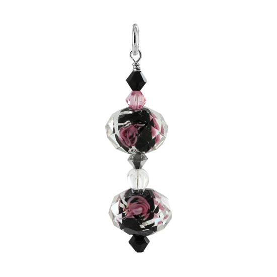 .925 Sterling Silver Pendant with Blown Glass and Austrian Crystal – 1.4 Inches Long